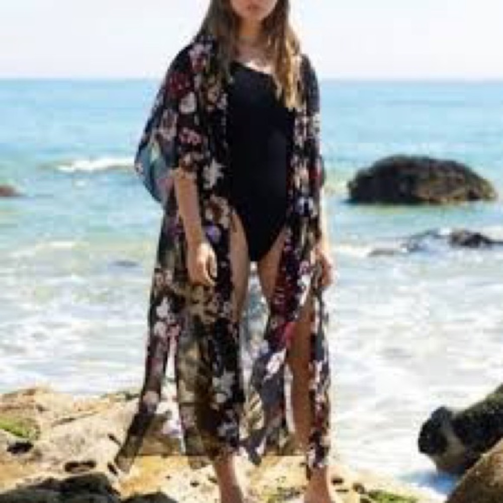 Walter Baker Black Tropical Print Tulum Caftan - Picture 3 of 3